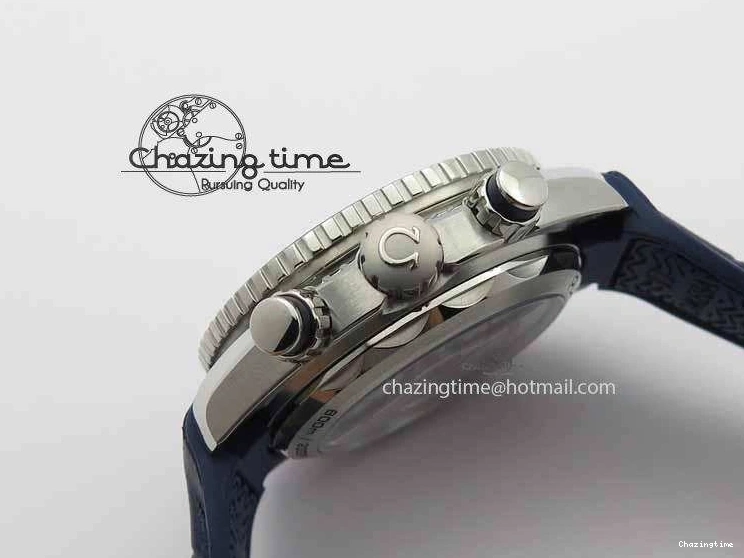 0129 EyeCatching Planet Ocean Master Chronometer SS OM 1:1 Best Edition Blue Dial On Leather Strap A 8176